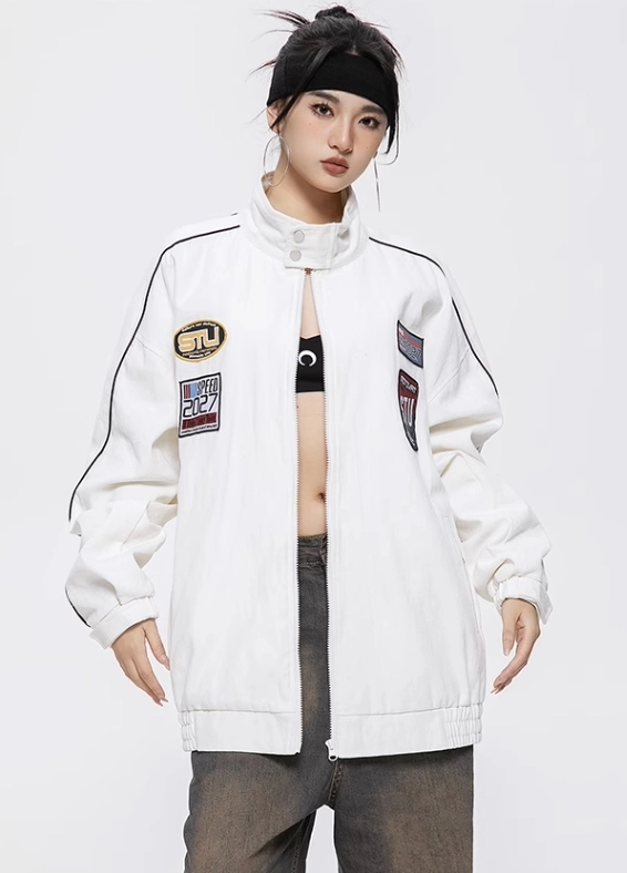 White Zip-Up Racing Jacket | Hanni - NewJeans - Fashion Chingu