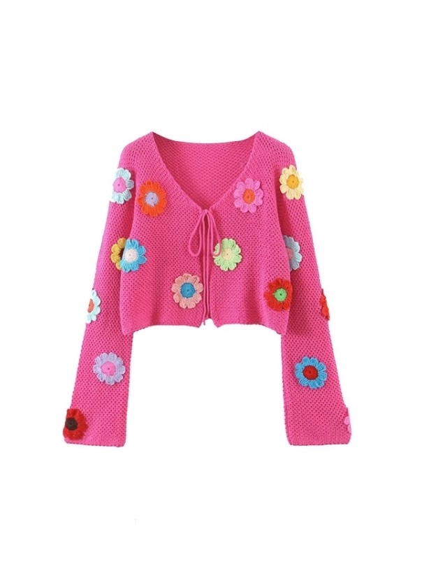 Pink Flower Embroidered Tie Cardigan | Jennie - BlackPink