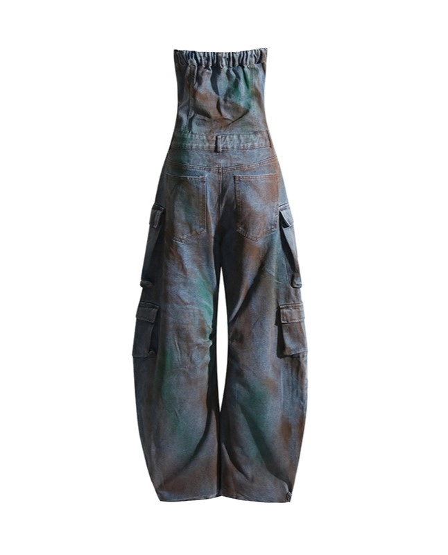 【threetimes】韓国人気★ Frill baggy overalls Amazon.com: Wide Leg Overalls for Women Summer Casual Linen