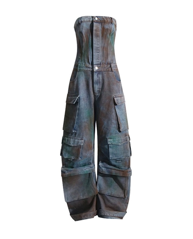 Green Dyed Denim Overall Jumpsuit | Jihyo - Twice - Fashion