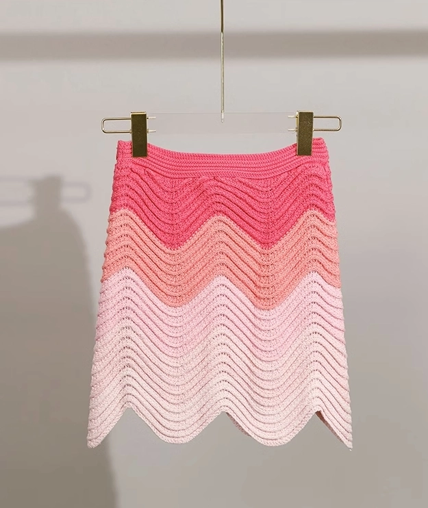Pink Tones Wave Knitted Skirt | Jihyo – Twice - Fashion Chingu