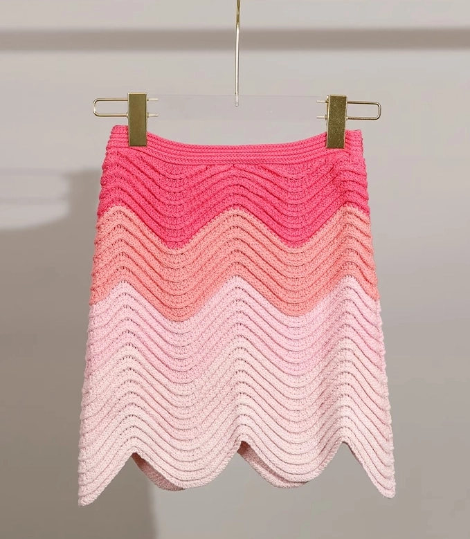Pink Tones Wave Knitted Skirt | Jihyo – Twice - Fashion Chingu
