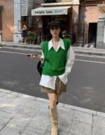 Green V-Neck Knit Vest | Sunghoon - Enhypen - Fashion Chingu