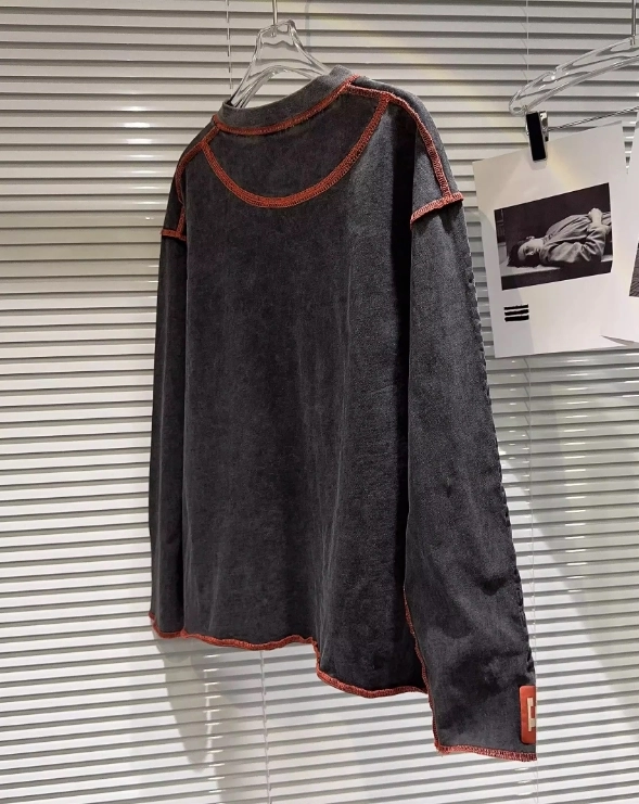 Grey Top Stitch Long Sleeve T-Shirt | Taehyung - BTS - Fashion Chingu