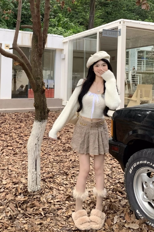 ルミニョン feather ribbon op + cardigan ピンク Lumignon original ♥feather ribbon op + cardigan【ピンク