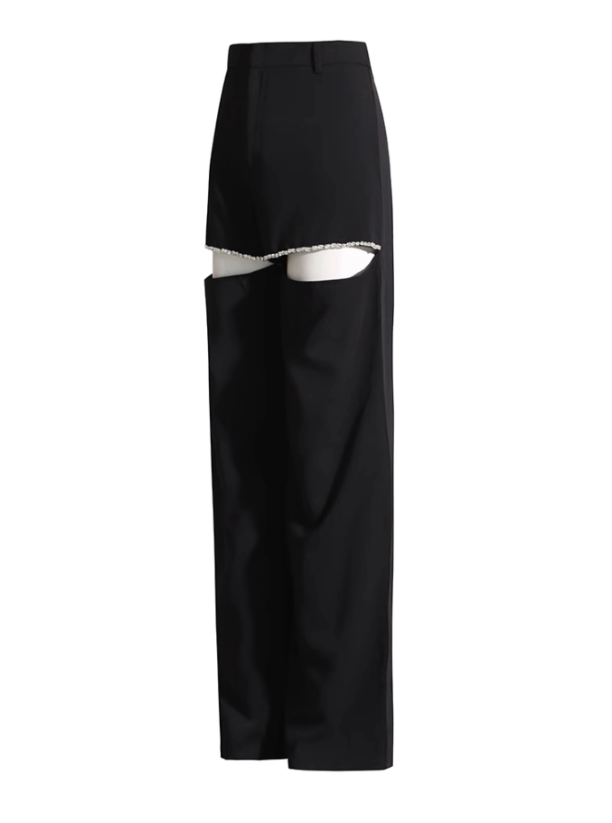 【COLOR iN ID】bart cutout pants Black Cut-Out Crystal Embellished Pants | Hinata - XG