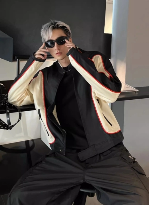 BTSJUNGKOOKピケット Striped Biker BTS Jungkook 3D Jacket