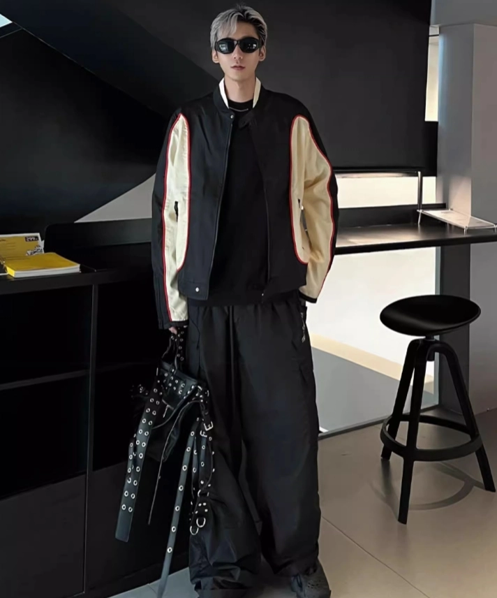 ジャケット・アウター bnkksj Black Contrasting Biker Jacket | Jungkook - BTS - Fashion Chingu