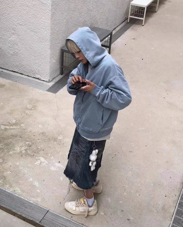 Grey Zip-Up Hooded Jacket With Lining Detail | Jungkook