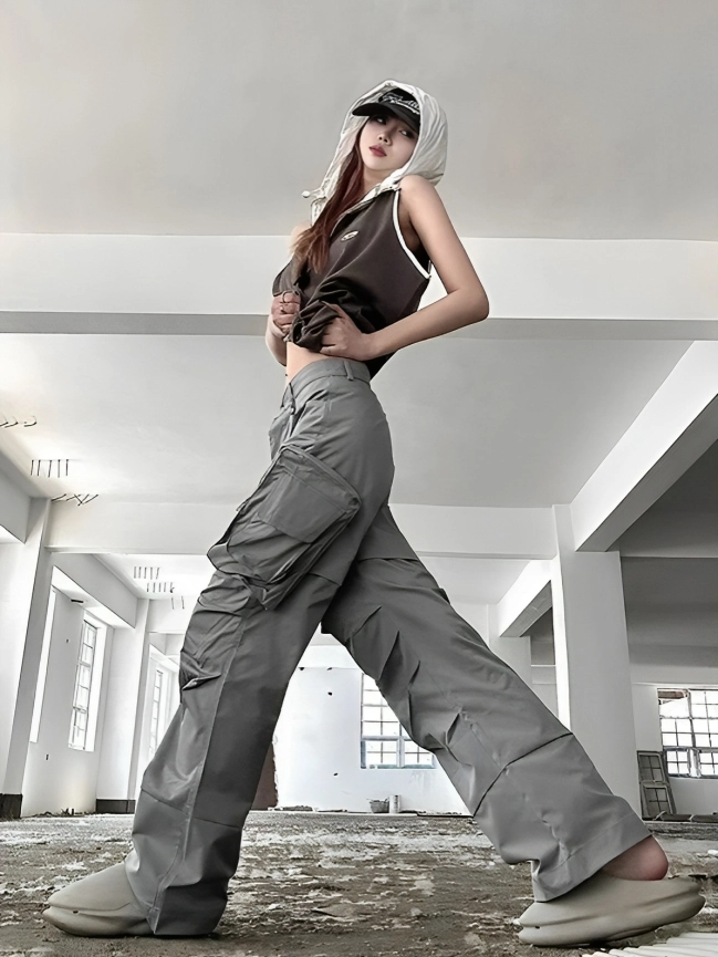 Grey Multi-Pocket Cargo Pants | Jurin - XG - Fashion Chingu