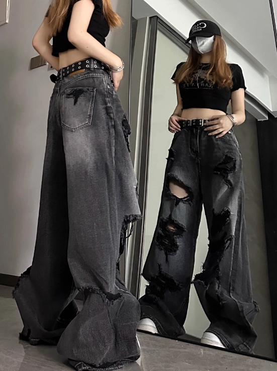 Black Washed Tattered Denim Jeans | Yeonjun - TXT - Fashion