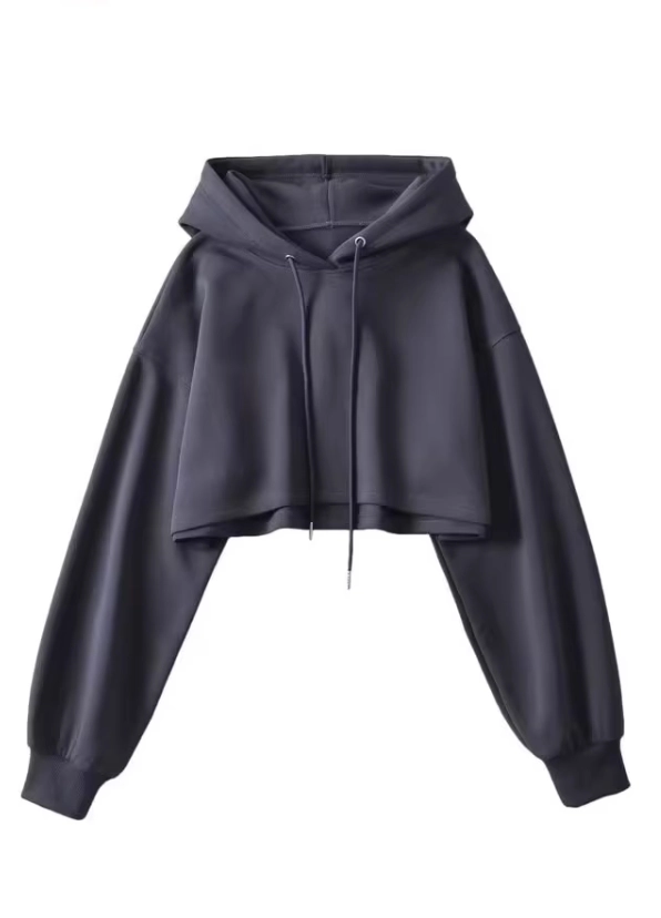 Grey Cropped Drawstring Hoodie | Yeonjun - TXT - Fashion Chingu