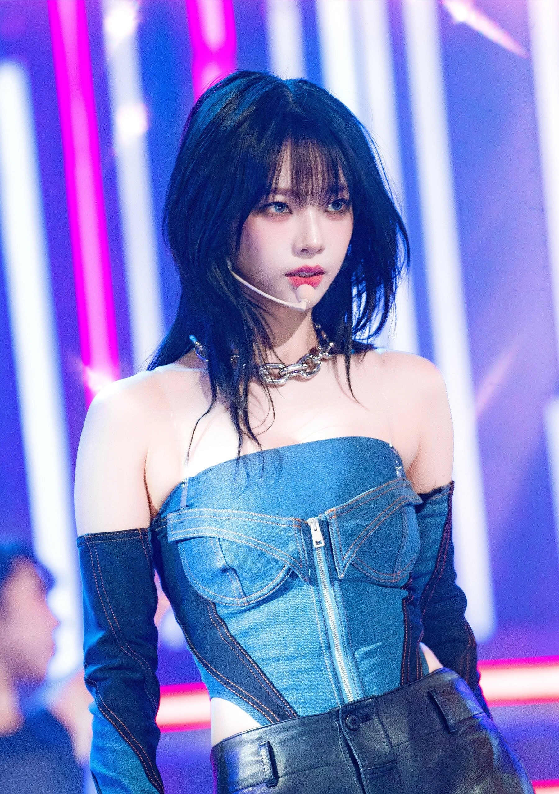 Blue Bustier Denim-Style Jumpsuit | Karina - Aespa - Fashion