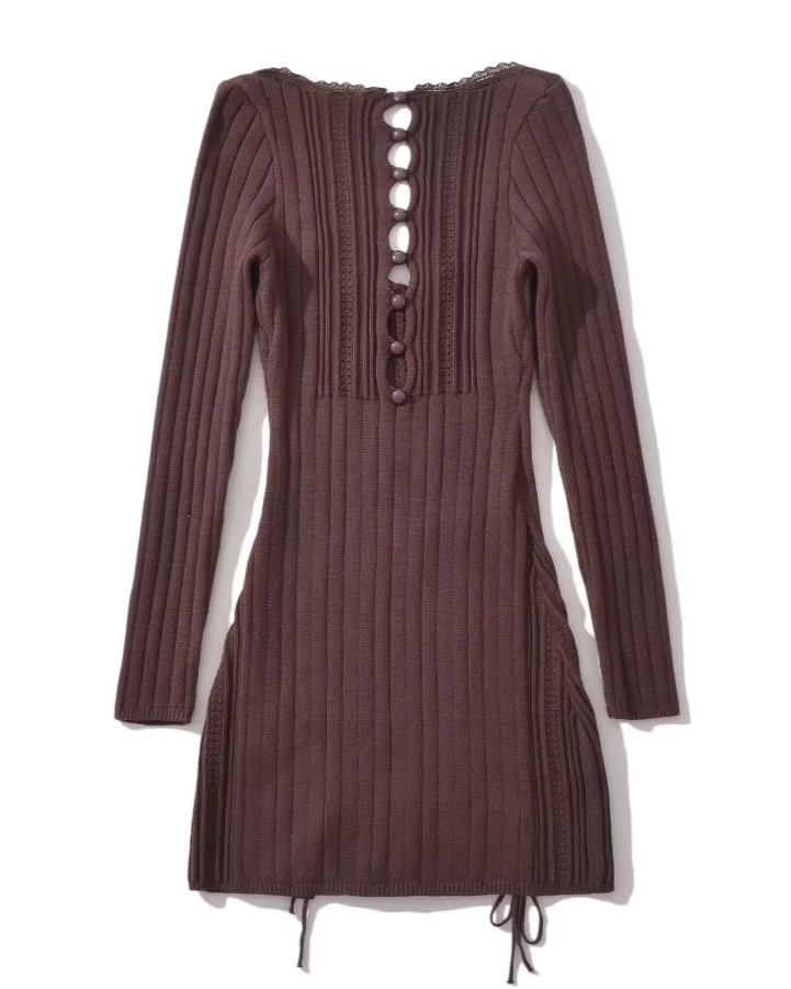 Brown-Knitted-Lace-Bodycon-