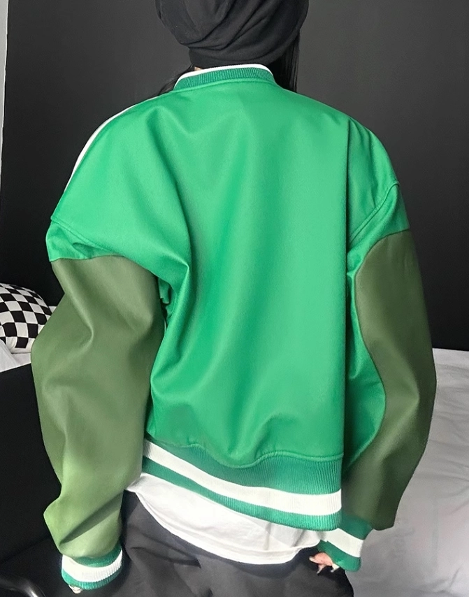 Green Contrasting Varsity Jacket | Dino - Seventeen - Fashion Chingu