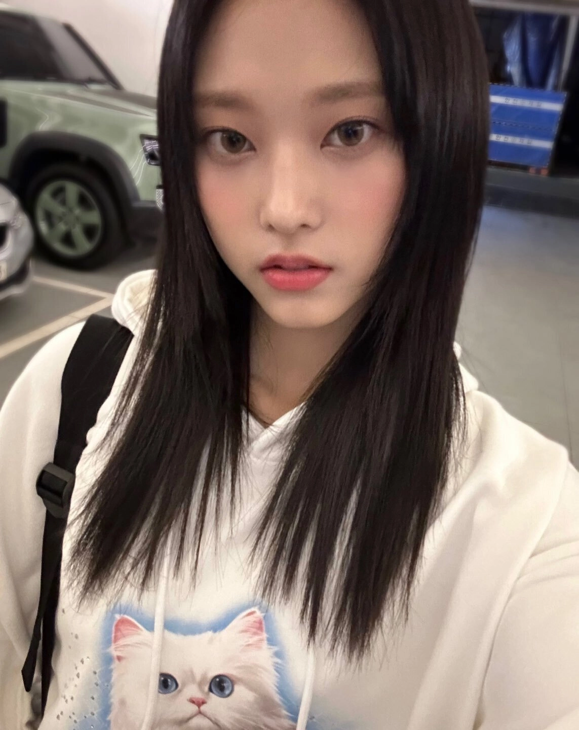 White Cat Print Hoodie | Haerin - NewJeans - Fashion Chingu