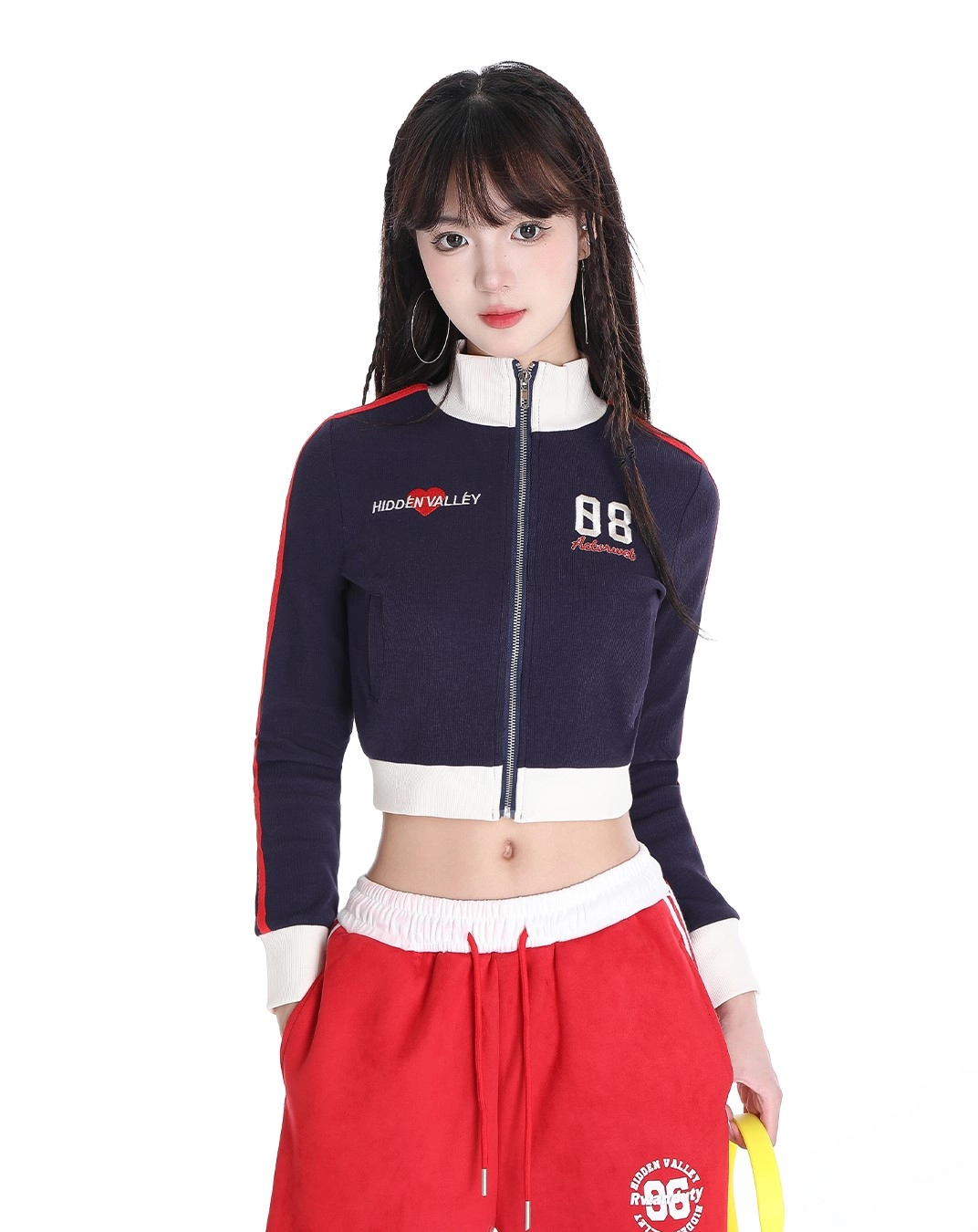 Blue Cropped Stand-Collar Zip Jacket | Yunjin - Le Sserafim
