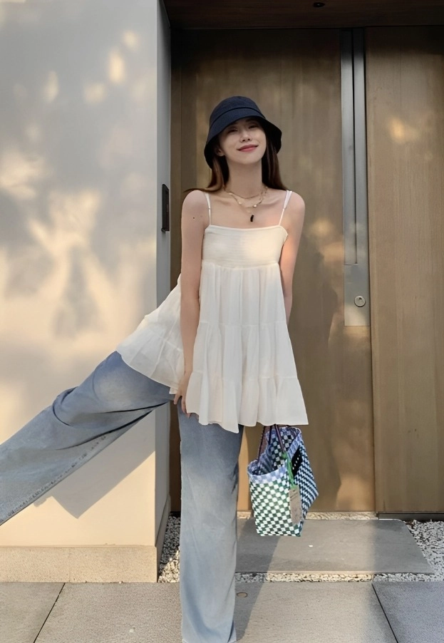 White Flowy Mini Sling Dress | Jennie - BlackPink - Fashion