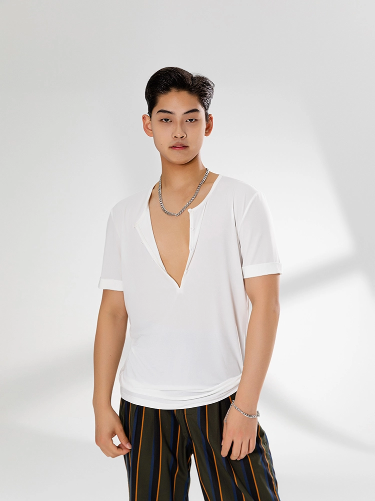 【WOOHWA】DEEP U NECK T Women's Cotton Boxy Deep V-Neck Tee - Mott & Bow