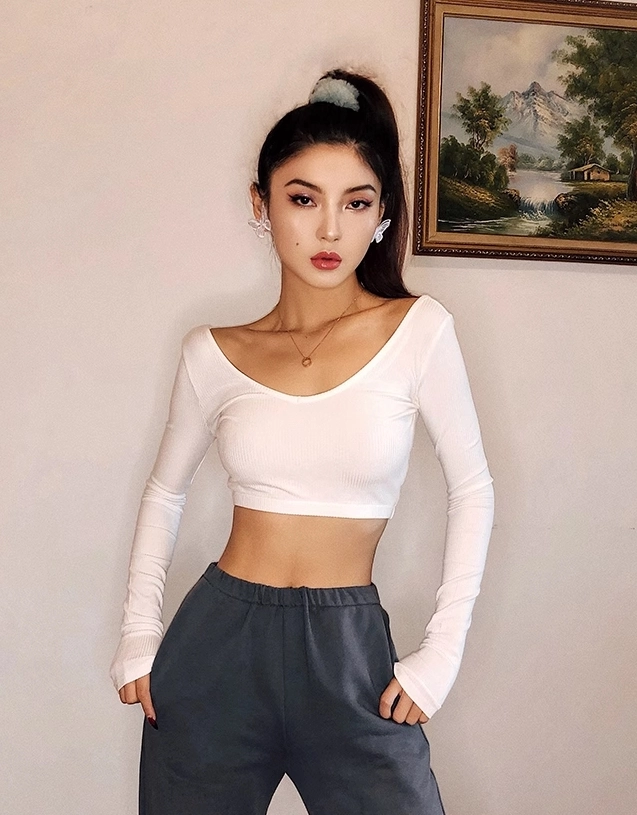 売れ筋商品|||グラマラス Tシャツ レディース トップス WRAP CROP - Long sleeved top - bright pink Sexy Sheer Mesh Long Sleeve Crop Top – Wholesale Capella Apparel