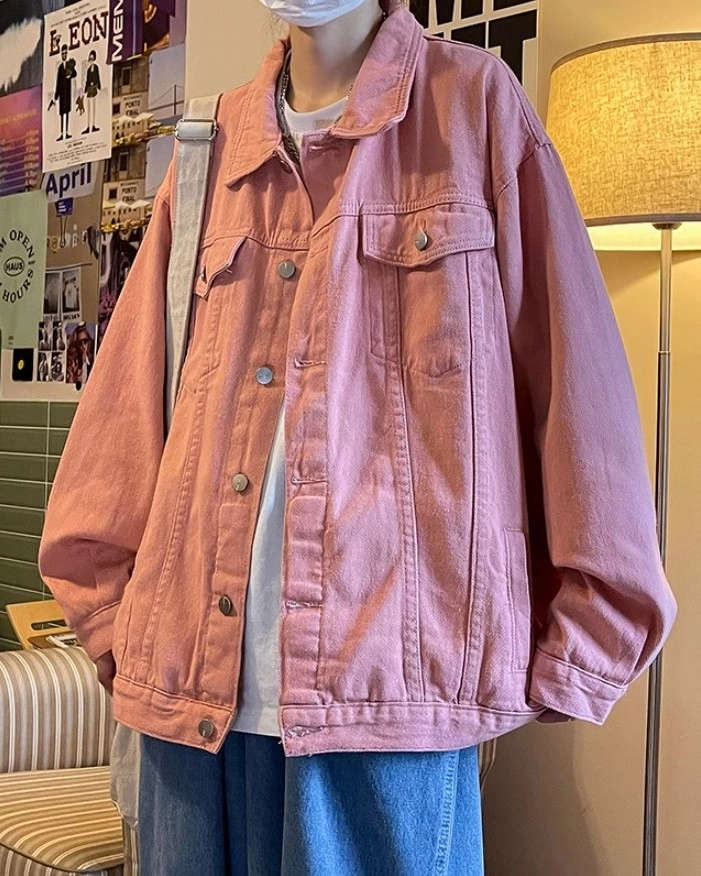 Biker Jacket Pink Cropped Cord Oversized Trucker Jacket Pink Denim