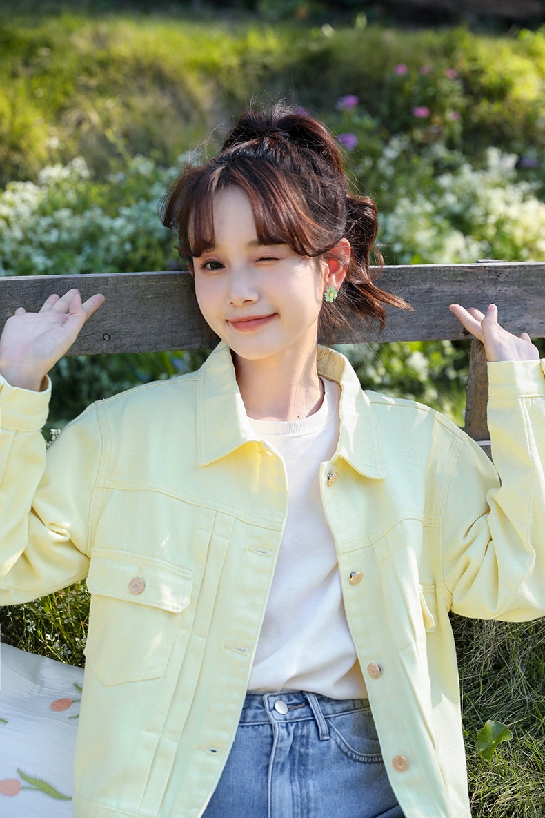 その他 SUPER SUN Cropped Denim Jacket ZeeNuNew Yellow Cropped Denim Jacket | Sunoo - Enhypen - Fashion Chingu