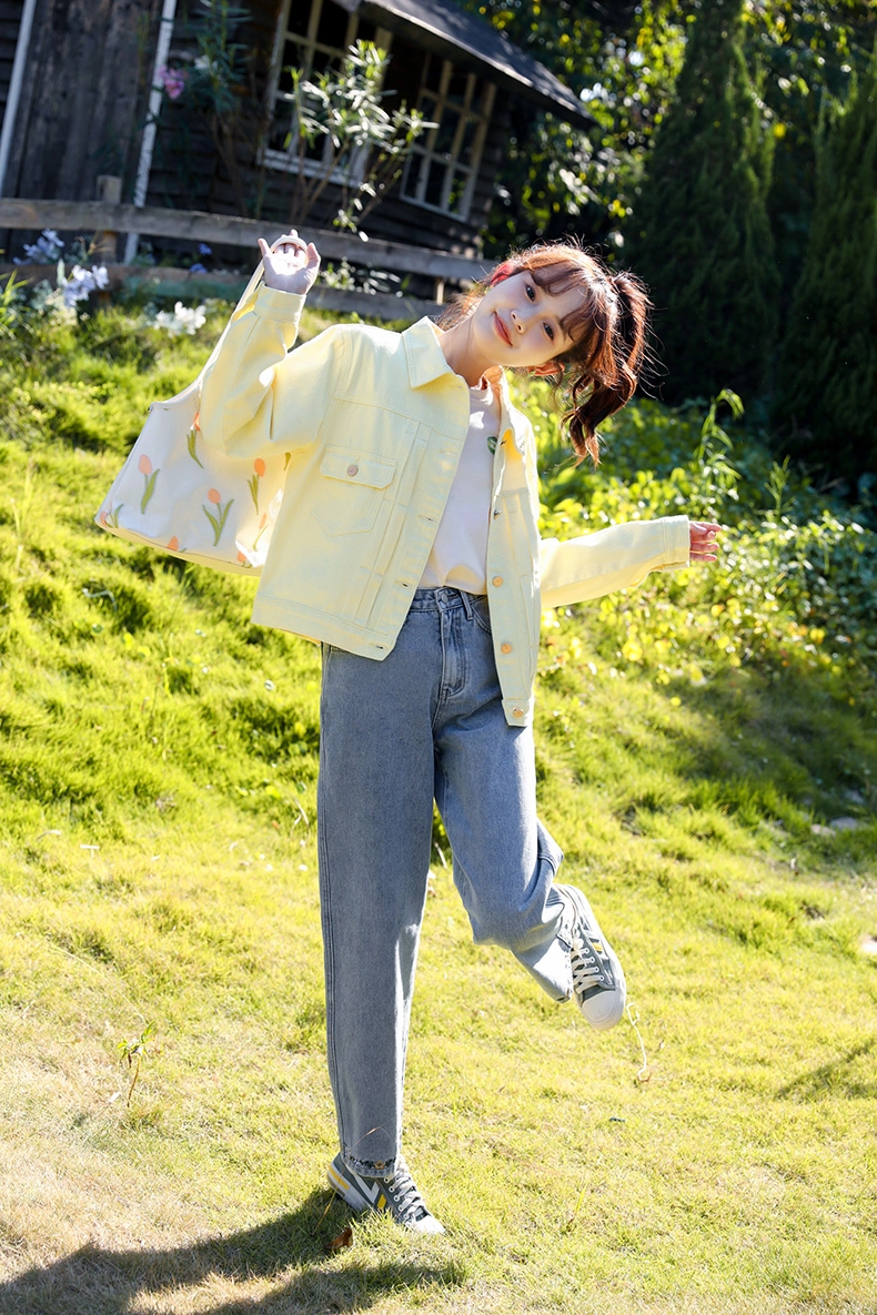 Yellow Cropped Denim Jacket | Sunoo - Enhypen - Fashion Chingu
