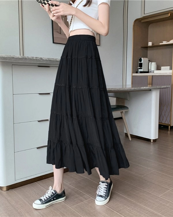 【PORTERNA】Bai Mono Long Skirt Black Posy Poplin Maxi Skirt | byTiMo