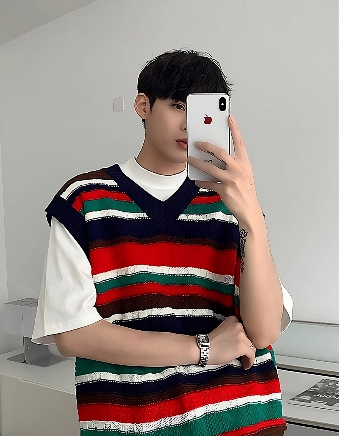 ★Enhypen SUNGHOON着用★【ACON STUDIO】ETHNIC KNIT VEST Green V-Neck Knit Vest | Sunghoon - Enhypen - Fashion Chingu