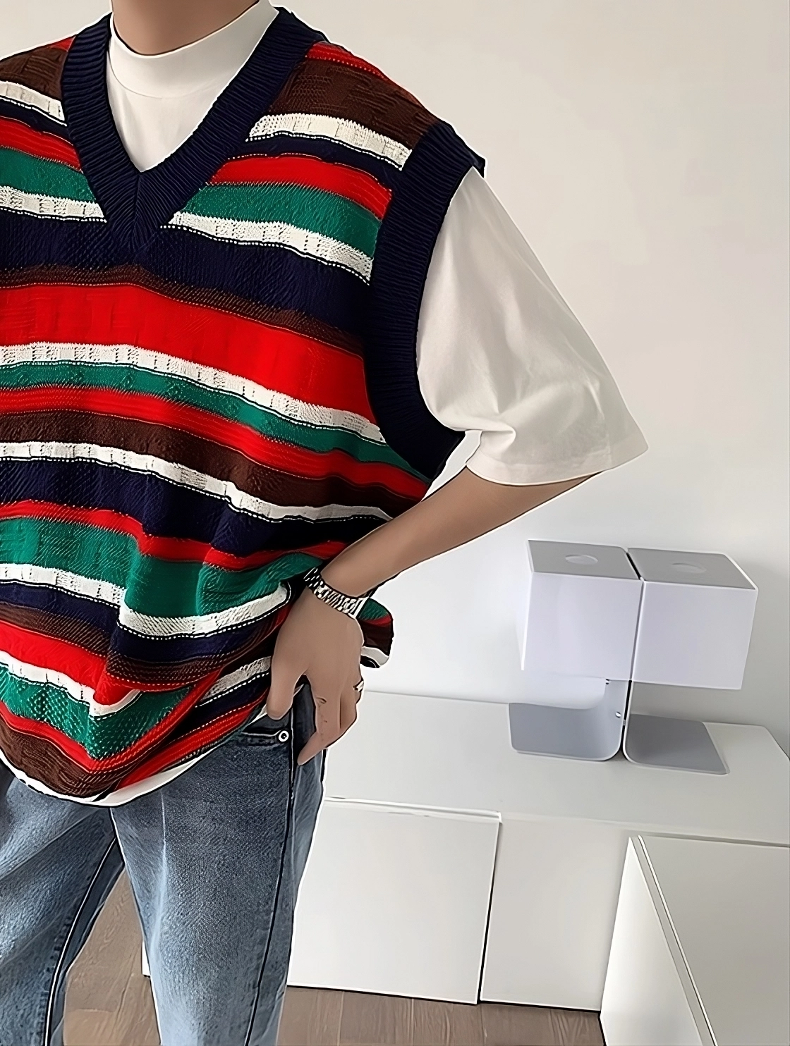 Blue V-Neck Textured Vest | Jake - Enhypen - Fashion Chingu