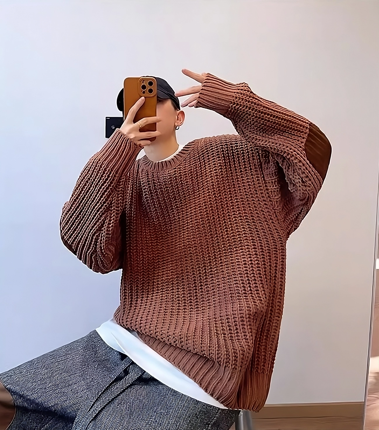 Brown Knitted Oversized Sweater | San - ATEEZ - Fashion Chingu
