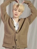 Brown Double Pocket Ribbed Cardigan | Jimin - BTS - Fashion