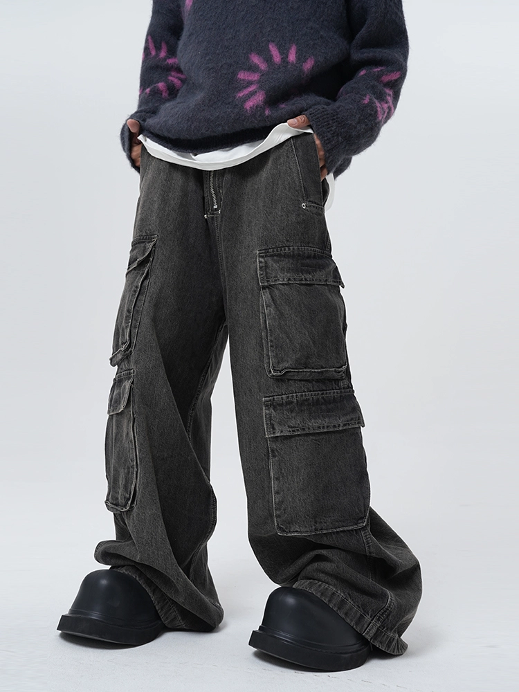 【2plan】Heiro mini pocket wide pants Women's High Rise Patch Pocket Wide Leg Chino Crop Pants
