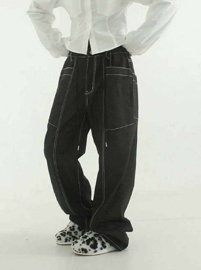 【HUGYOURSKIN】Tucked Denim Pants (Black) all products - all products - hug your skin