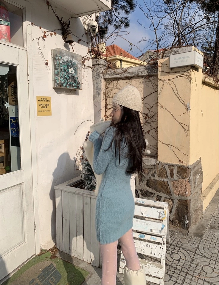 Blue Knit Sweater Dress | Jennie - BlackPink - Fashion Chingu