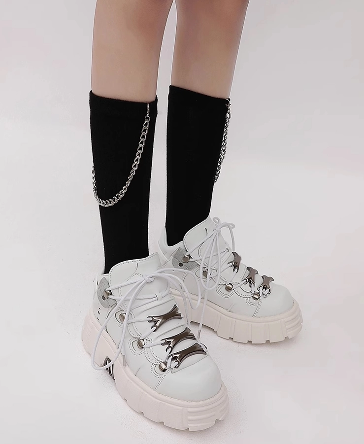White Metal Edgy Chunky Platform Shoes Haewon NMIXX Fashion