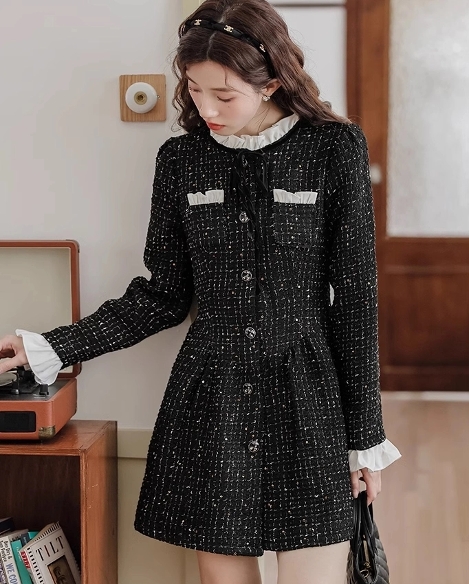 Brown Tweed Button Up Dress - Fashion Chingu