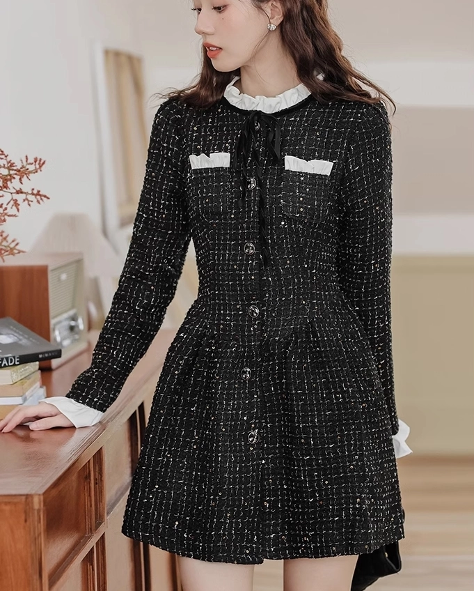 Brown Tweed Button Up Dress - Fashion Chingu