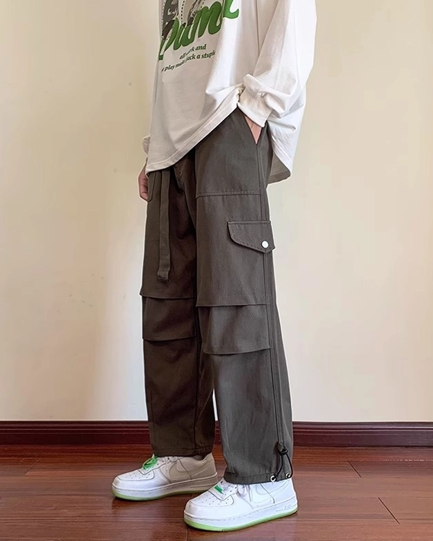 Green Folded Knee Loose Fit Cargo - Fashion Chingu