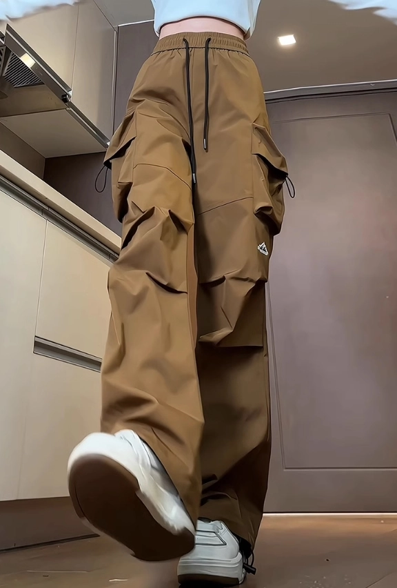 韓国発!【JUSTYOUNG】NV Stitch Cargo Wide Pants/男女共用 Vaceky Stretch Cargo Jeans Women Straight Leg Side Zipper