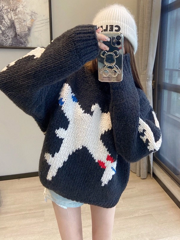 Black Airplane Print Knit Sweater | Jungkook - BTS - Fashion Chingu