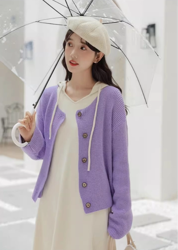 Lilac Ribbed Button-Up Cardigan - Fashion Chingu
