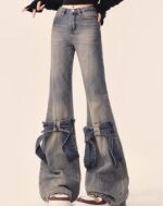 エムミーエメ　Ribbon bleach flare denim blue Ribbon design slim flare denim – Belchic