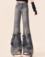 Lumignon ルミニョン ribbon flare denim ブルーS Blue Denim Ribbon Embellished Flare Jeans | Minnie - (G)I