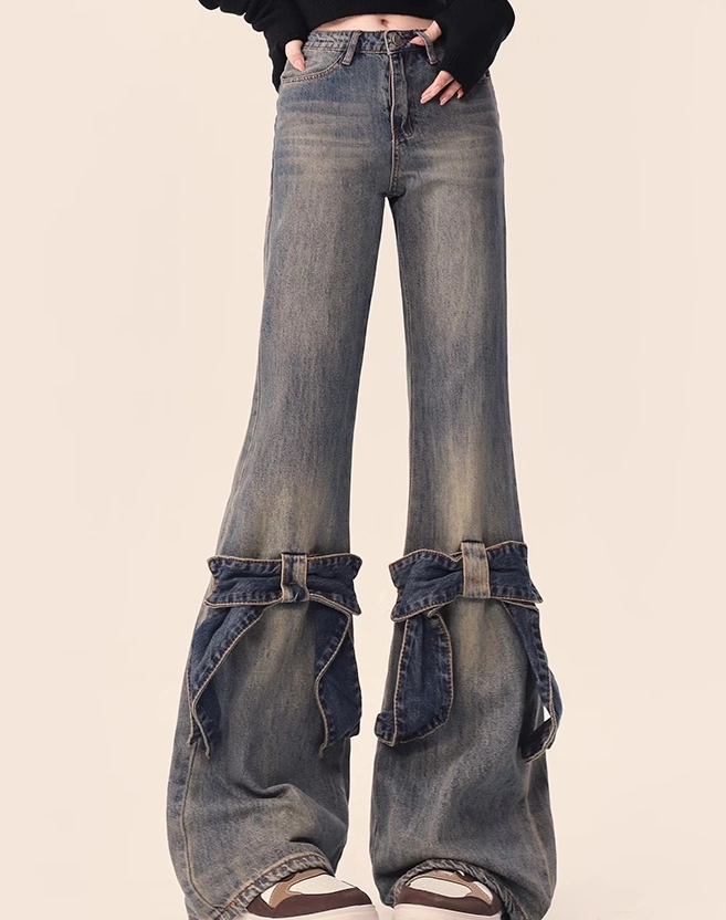 Blue Denim Ribbon Embellished Flare Jeans | Minnie - (G)I