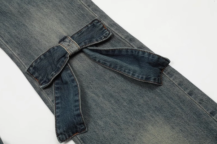 Blue Denim Ribbon Embellished Flare Jeans | Minnie - (G)I