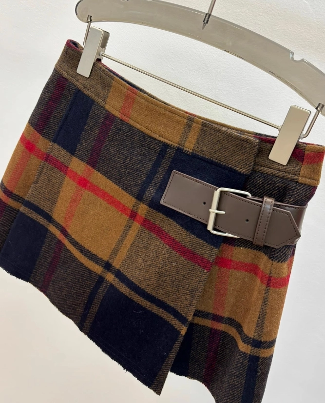 スカート yilon BELT CHECK MINI SKIRT YILON BELT CHECK MINI SKIRT