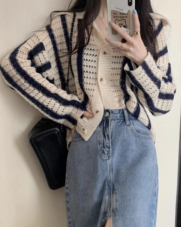 【COSYHARU】Build stripe collar cardigan COSYHARU】Build stripe collar cardigan (COSYHARU