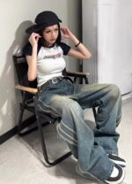 Blue Striped Wide Leg Jeans | Winter - Aespa - Fashion Chingu