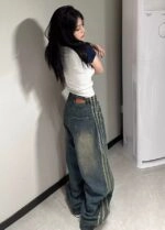 Blue Striped Wide Leg Jeans | Winter - Aespa - Fashion Chingu